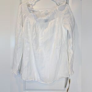 NWT LRL Ralph Lauren White Peasant Blouse Size L Boho Smocked Off Shoulder